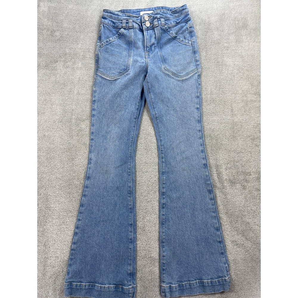 FRAME Jeans Women 26 Blue Le High Flare Double Button Patch Pocket Denim